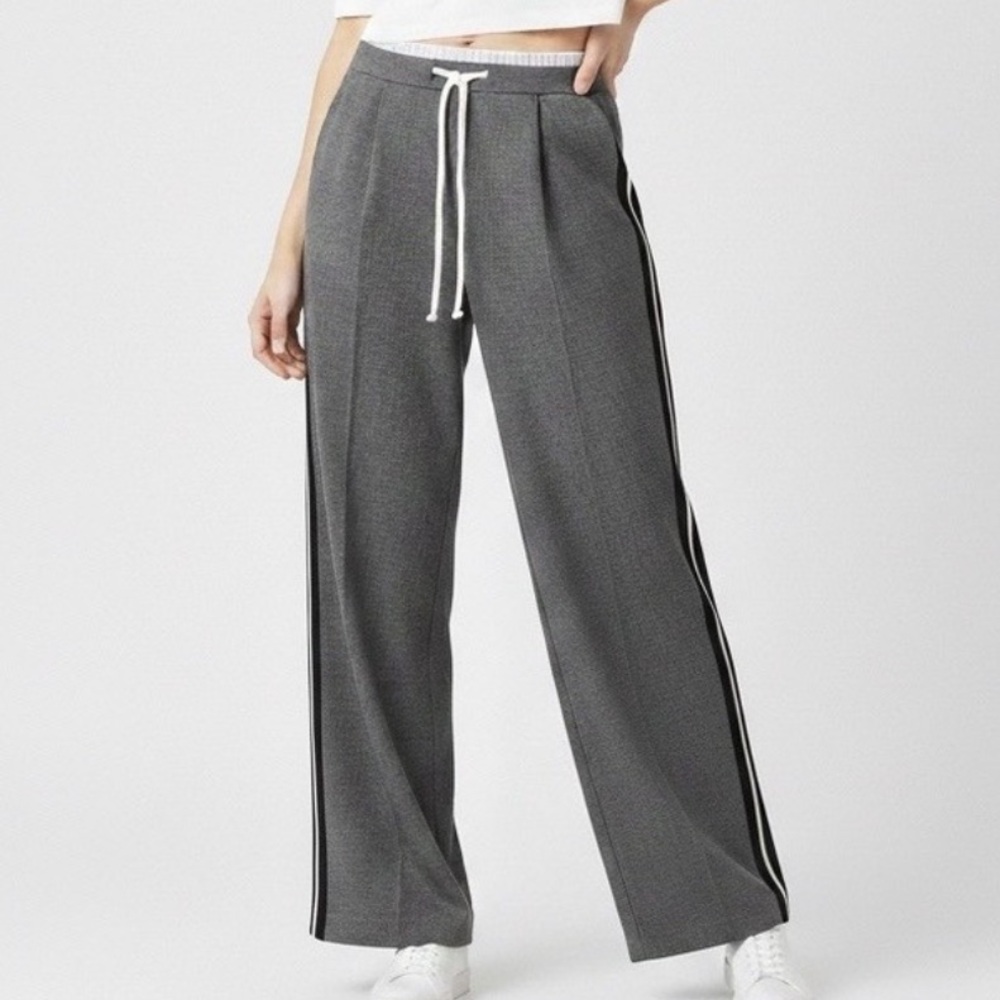 Zara Side Stripe Double Waistband Wide Leg Pants Heather Grey NWT Small